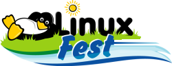 Логотип LinuxFest — пингвин на берегу Протвы (рисунок Ксении Харитоновой)